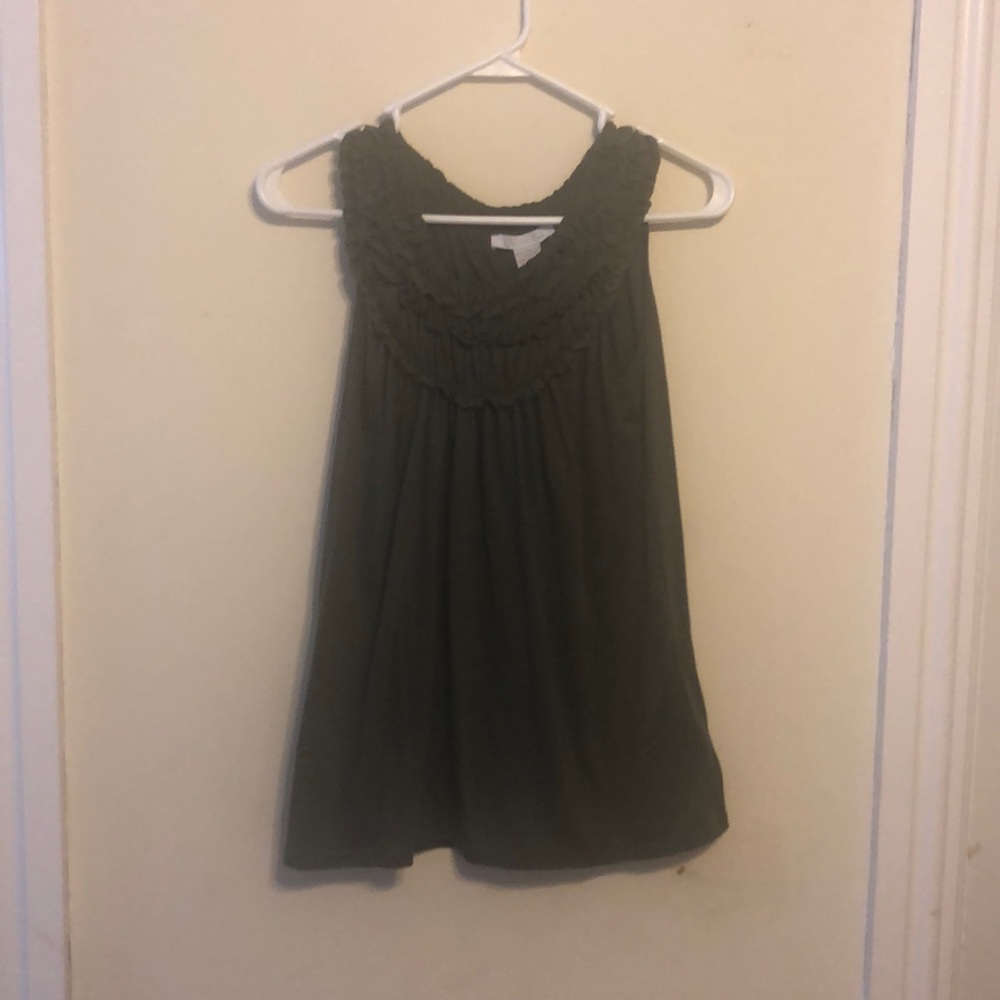 Dark green, ruffle-neck tank